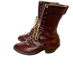 VTG Whites Hathorn Logger Packer Brown Leather Boots M 8.5 W 10 Western Country